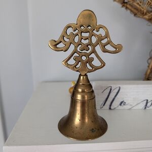 Vintage Solid Brass Angel Hand Bell Pierced Filigree Christmas Decor Made India